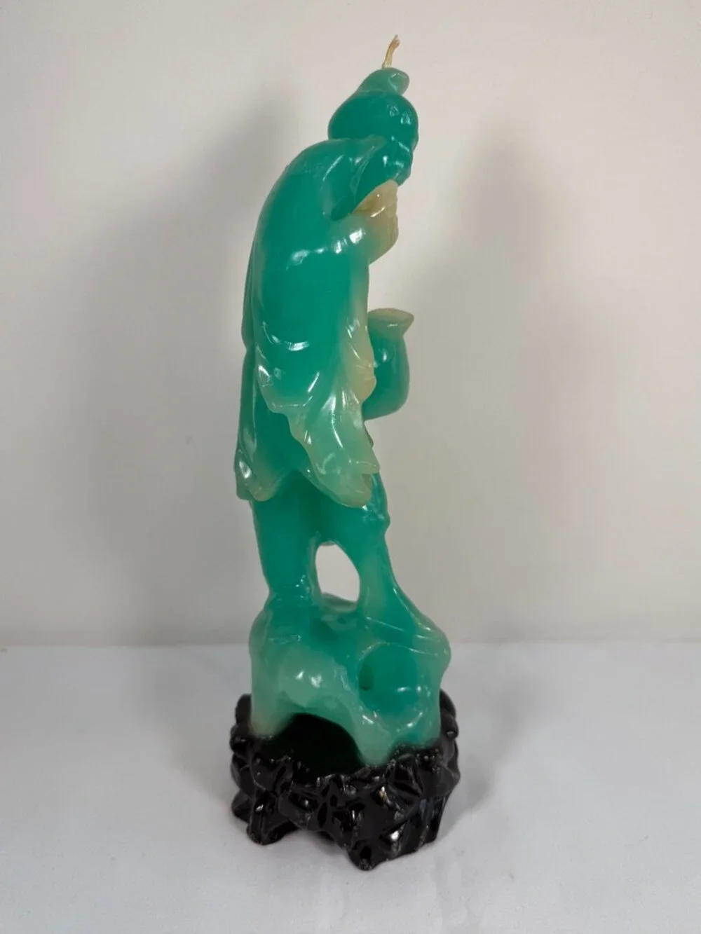 Vintage Mid Century Faux Jade Green Wax Chinese Immortal Figural Candle